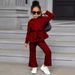 Mother & Kids Girls Suit Long Sleeved Knitted Casual Pullover Multi Color Flared Trousers Sweater Two Piece Suit_voghion.com