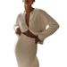 Elegant Long Sleeve Button-Down Blazer & Midi Skirt Set For Women - Pure Color Polyester Office & Casual Outfit_voghion.com