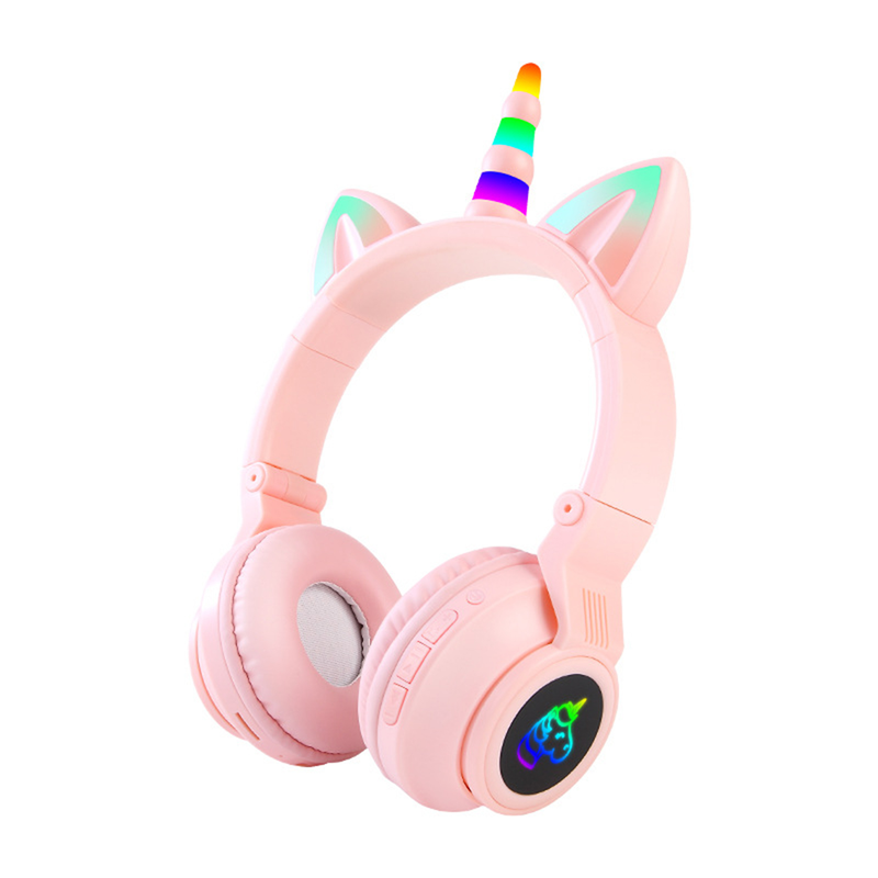 Cuffie wireless con volume regolabile surround stereo ad alta fedeltà a forma di cartone animato Luce LED Bluetooth 5.0 con cancellazione del rumore_voghion.com