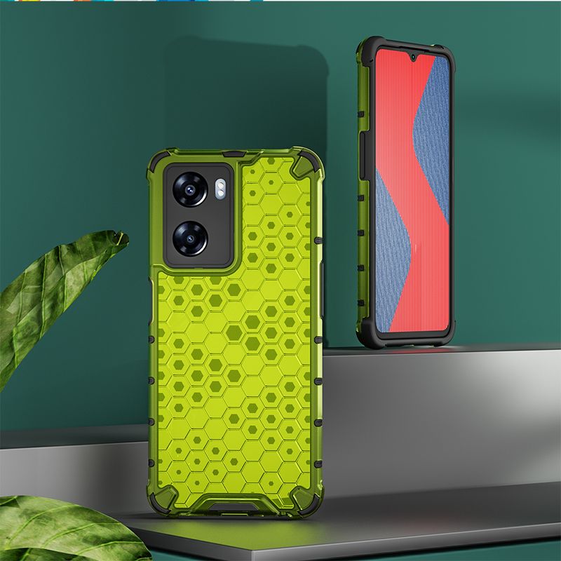KEYSION Stoßfestes Panzergehäuse für OPPO A77 5G Silikon + PC Transparente Waben-Telefonrückseite für Realme Narzo 50 5G_voghion.com
