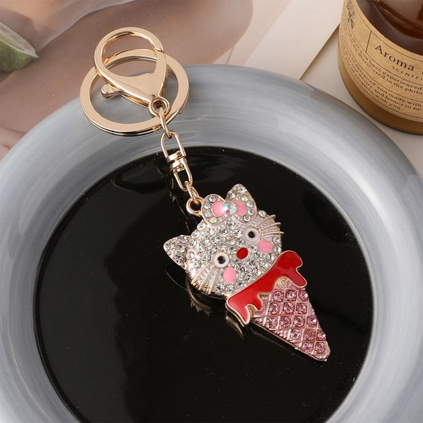 Porte-clés de voiture en métal avec motif de chat glacé et diamants_voghion.com