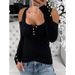 2025 New Ribbed T-shirt For Women, Slim Fit And Slimming, Off The Shoulder Button Top As A Base Coat_voghion.com
