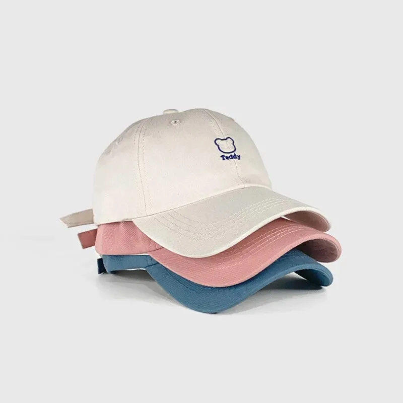 Hot Sale Bear Embroidery Women Baseball Hat Unisex Adjustable Snapback Peaked Cap Soild Color Cotton Bonnet Girls Outdoor Sport_voghion.com