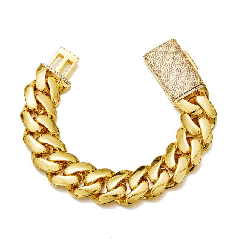 Bracelet homme en acier inoxydable doré 8-22 mm avec chaîne cubaine fine et boucle diamantée JMBZ_voghion.com
