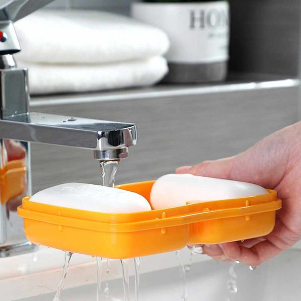 4Pcs Household Double-layer Drain Soap Box Soap Dishes Sponge Holder Toilet Shower Tray Draining Rack Bathroom Toilet Storage Case_voghion.com