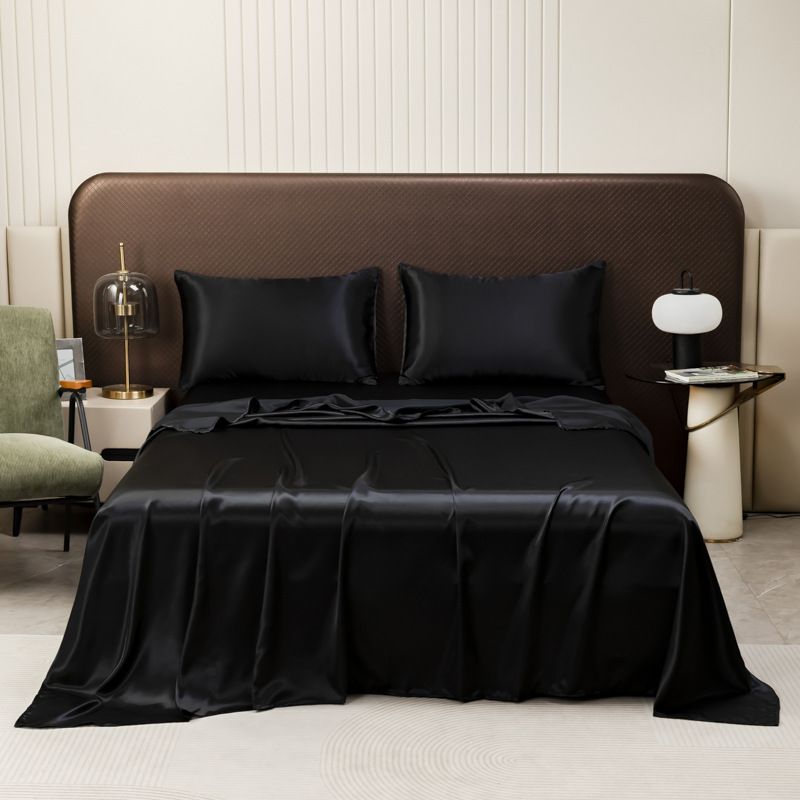 Draps en satin Queen Size - Parure de lit 4 pièces en microfibre soyeuse, 1 drap-housse à poche profonde, 1 drap plat et 2 taies d'oreiller - Doux et confortable_voghion.com