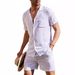 Herren Hemd Set Sommer Sport Kurzarm Shorts Leinen Locker Entspannt tops_voghion.com