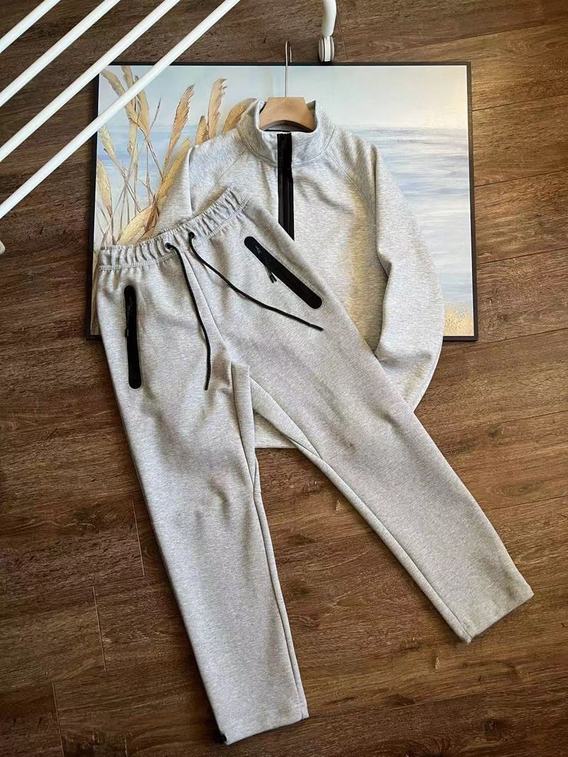 Men's Clothing Half zipper loose sports stand collar pullover men's sweatshirt and sweatpants suit 998 and 312_voghion.com