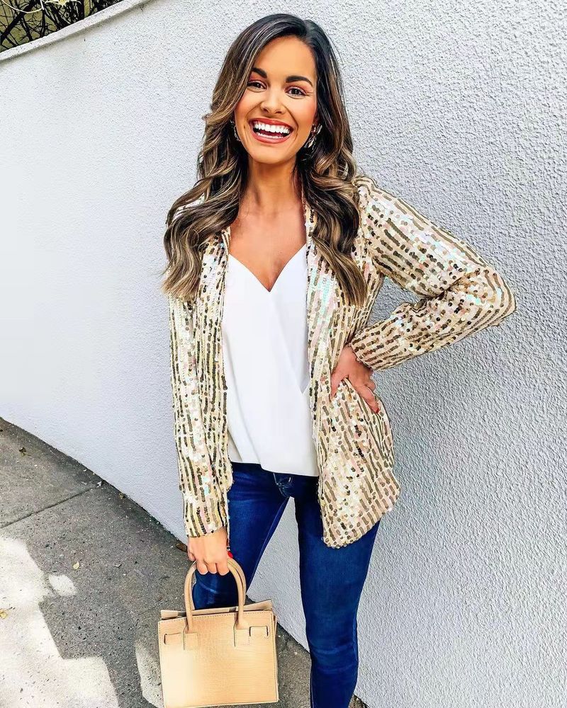Freizeitblazer mit Paillettenrevers für Damenbekleidung_voghion.com