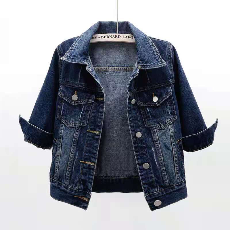 Giacca in denim con maniche a tre quarti da donna, corta, primavera ed estate, nuovo arrivo, vestibilità slim, versatile cardigan, versatile top da studente_voghion.com
