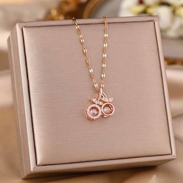 Smart Titan Stahl Halskette Weibliche Zarte Micro Intarsien Kirsche Anhänger Mode Kette Schmuck_voghion.com