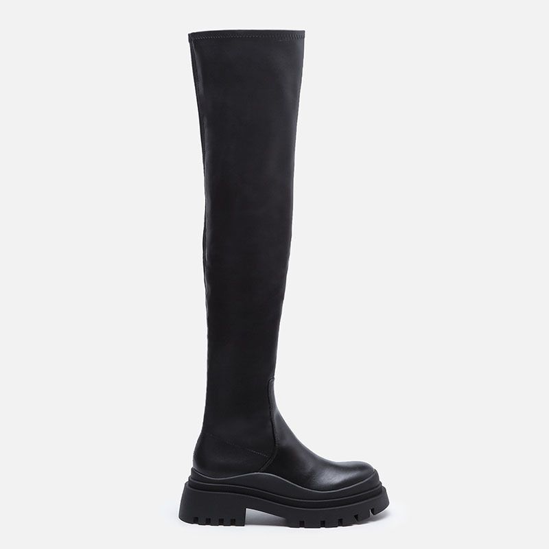 Overknee-Stiefel für Damen Schwarze Plateaustiefel für Damen Kleine, schmale Overknee-Ritterstiefel_voghion.com