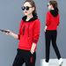 Conjunto feminino oversized com moletom e calça jogger – Poliéster leve, roupa de descanso estampada (M-3XL, Preto/Vermelho/Marrom)_voghion.com