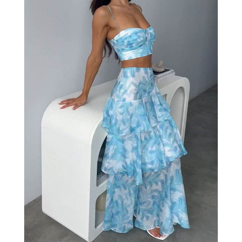 Dammekleedung nei suspender Këscht wrap gedréckt Ärmelen backless Tops geschnidden zwee Stéck Set_voghion.com