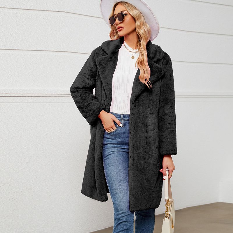 Women's Clothing F0626 fashion casual suit collar fur coat plush long coat autumn and winter coat_voghion.com