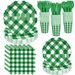 New Paper Grid Striped Edge Plates Party Disposable Tableware Set_voghion.com