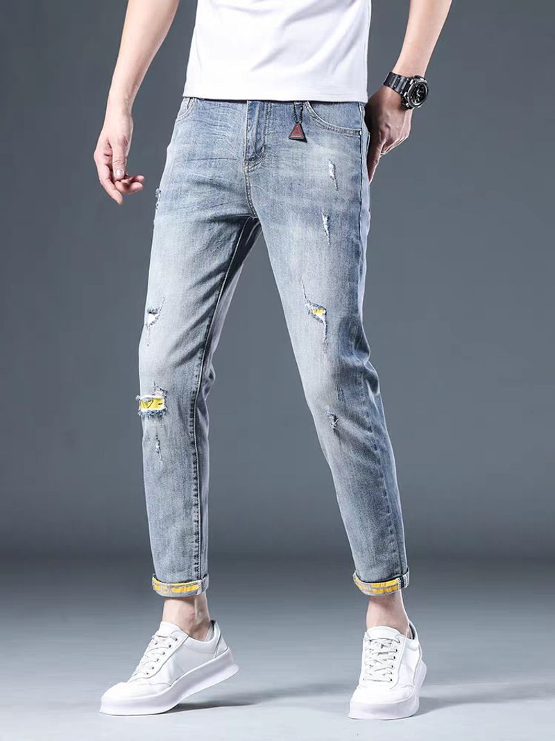 Abbigliamento maschile Jeans strappati Pantaloni da mendicante aderenti alla moda alla moda di marca alla moda da uomo Pantaloni casual elasticizzati alla moda in stile coreano alla moda da uomo_voghion.com