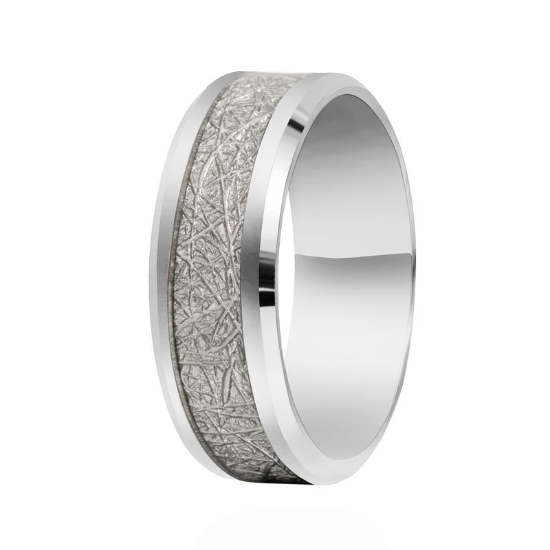 Nuovo stile bianco e nero da uomo personalità moda anello in acciaio inossidabile anti-meteorite motivo gelo titanio acciaio argento_voghion.com