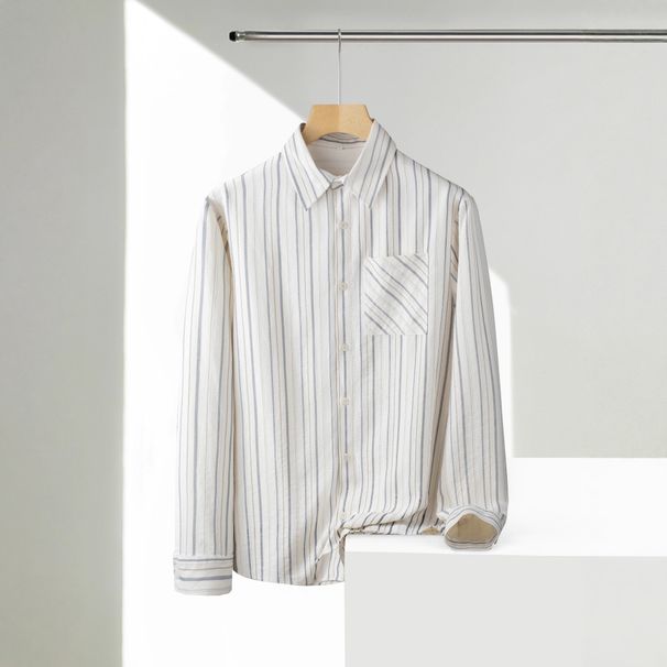 Gestreiftes Herrenhemd aus Polyester – Slim Fit, langärmlig, mit Knopfleiste, knitterfrei und mit Sonnenschutz_voghion.com