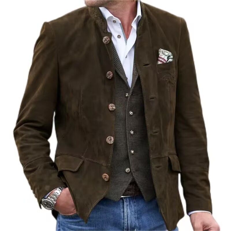 2024 Neue Wildleder-Knopf-Stehkragen-Freizeitjacke für Herren_voghion.com