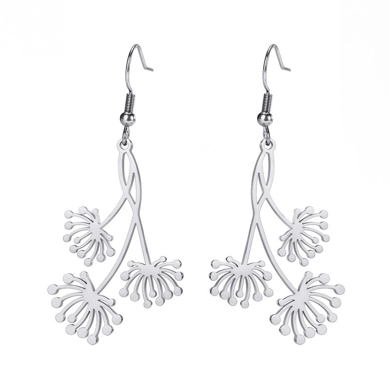 Pendientes de planta de acero inoxidable dorado con colgante de diente de león para mujer, regalos de joyería de boda de moda bohemia_voghion.com