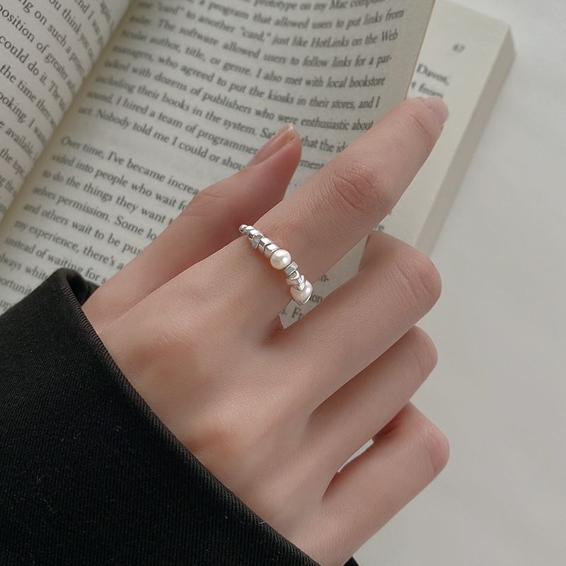 Bague en argent avec perle cassée pour femme, nouveau design de niche, index, léger, luxe, haut de gamme, unique, 2024_voghion.com
