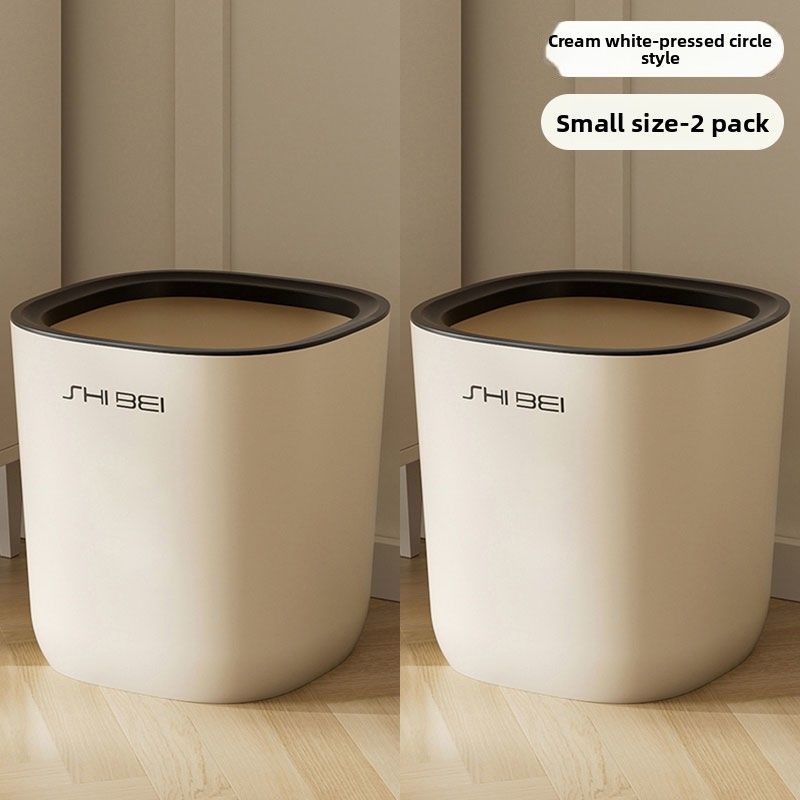 Lixeira para uso doméstico em sala de estar, banheiro, cozinha, quarto, grande capacidade, estilo creme, tampa de pressão, cesto de lixo_voghion.com