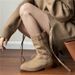 2025 Autumn And Winter New Short For Women, Instagram Street Style Frosted Leather Round Toe Loose Knight Boots, Flat_voghion.com