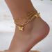 Schmetterling Hohl Unregelmäßig Fußkettchen Sommer Neue Street Style Persönlichkeit Messing Vergoldet Strand Quadrat Kette_voghion.com