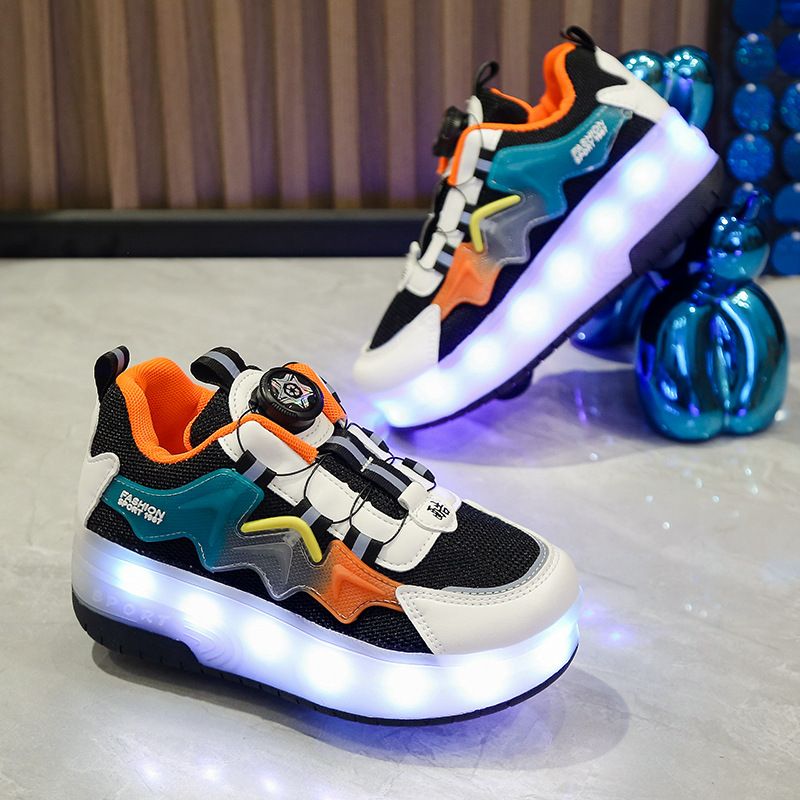 Zapatos ligeros coloridos recargables para niños, patines con botones, zapatillas de deporte para niños y niñas_voghion.com