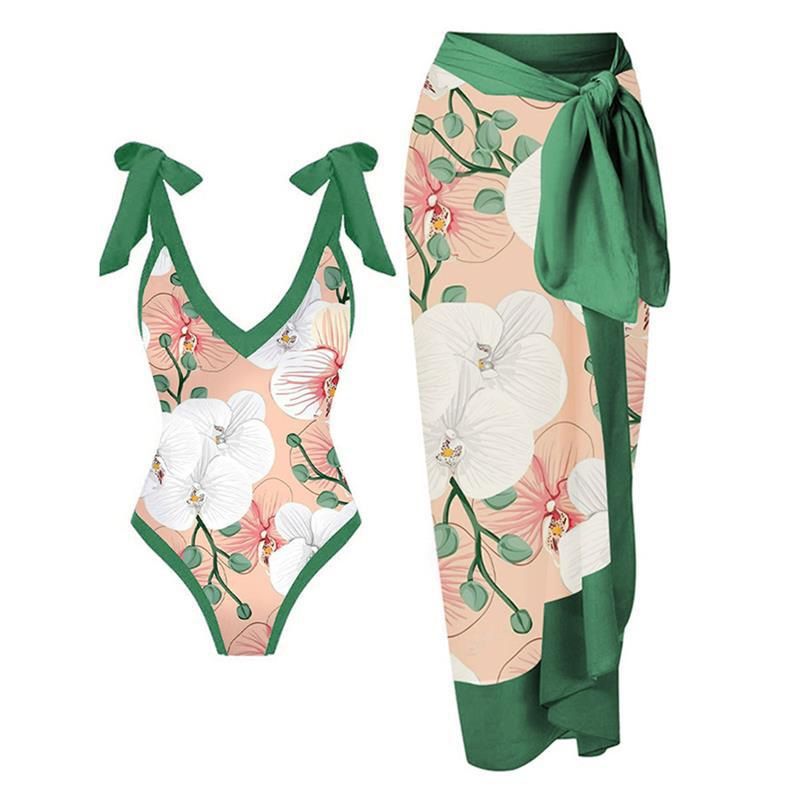 Maillot de bain une pièce deux pièces pour femme, jupe de plage sexy en maille imprimée, mode européenne et américaine_voghion.com