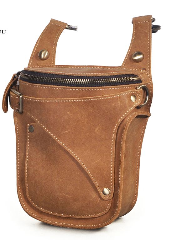 Unisexmode Crazy Horse kvalitetsläder 7" Motorcykelridning Drop Leg Bag Design Resor Fanny Bälte Midjeväska_voghion.com