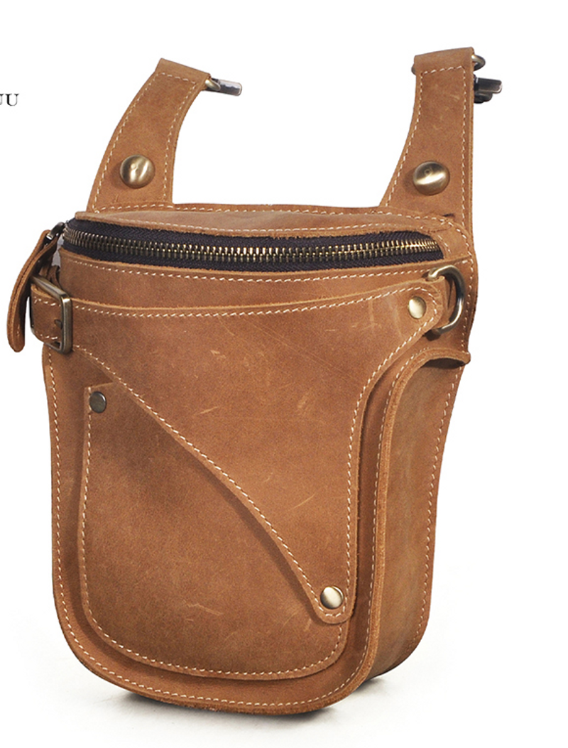 Custodia da viaggio con marsupio da viaggio in pelle di qualità Crazy Horse unisex alla moda da 7 pollici per motocicletta_voghion.com