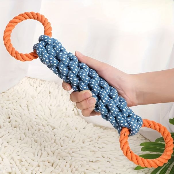 Durable Double-Ring Cotton Blend Dog Rope Toy - Bite-Resistant, Interactive Tug Play For Medium To Large Breeds_voghion.com