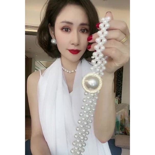 Pearl Chain For Women Korean Version Versatile Decorative Dress New Elastic Thin Waist Belt Sweet Fairy Accessory_voghion.com