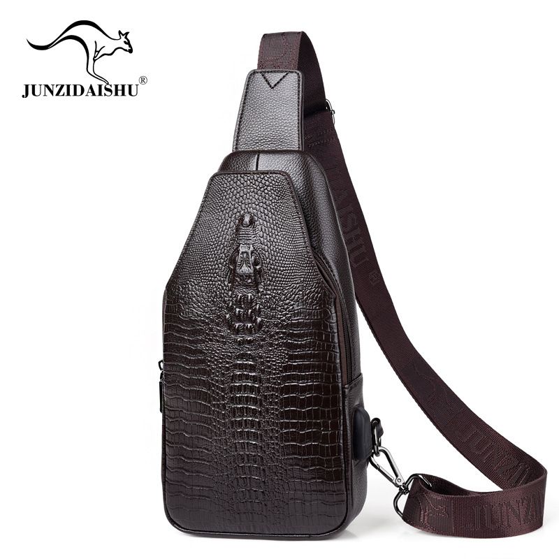 Herren Umhängetasche Krokodil Muster Leder Mode Casual Bag_voghion.com