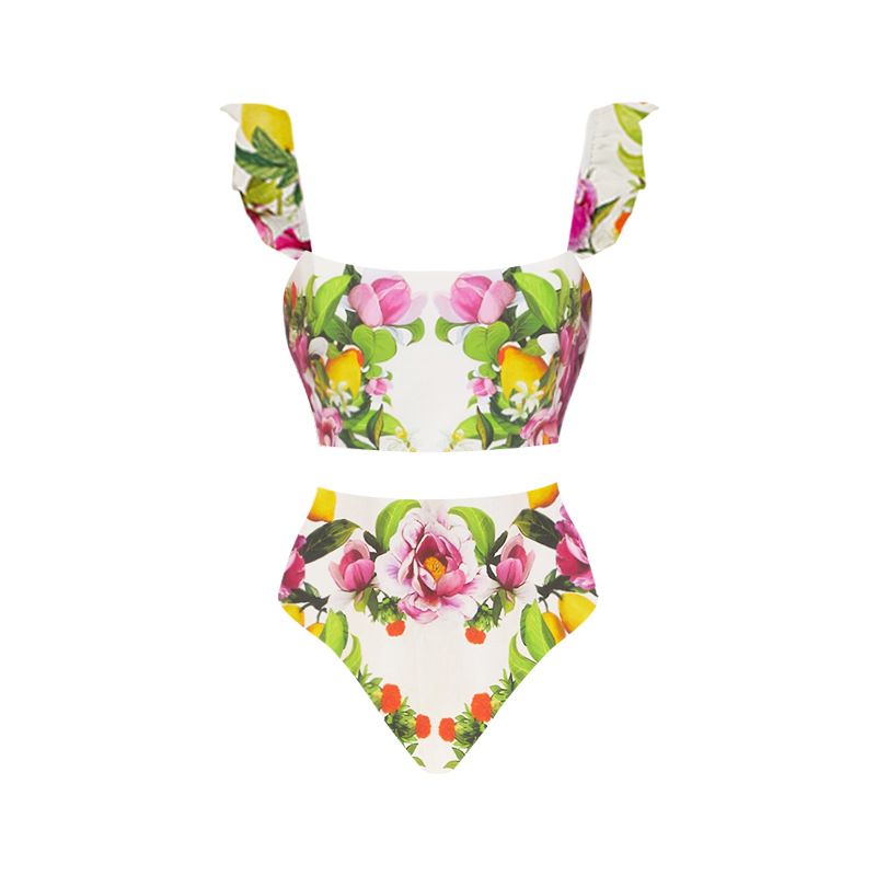 Women's new bikini flower print high waist split swimsuit suit for women cross-border hot style_voghion.com