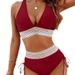 Women's Clothing Neck Gathered Split Swimsuit High Waist Drawstring Hot Spring Swimsuit_voghion.com