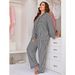 Fat mm Damen-Pyjama, gestreift, langärmelig, lässig, übergroß, Heimkleidungsset_voghion.com