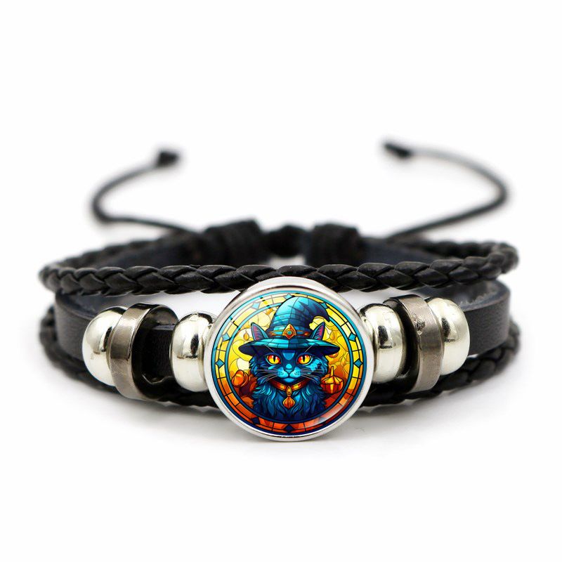 Halloween Hut Hexe umliegenden Lederarmband Herren Weben Perlen Seil Schädel Kürbis Hand Ornament_voghion.com