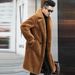 Men's Winter Shearling Leather Coat Long Alpaca Wool Fur Trench Jacket Casual Loose Fit Double Breasted Notch Lapel_voghion.com
