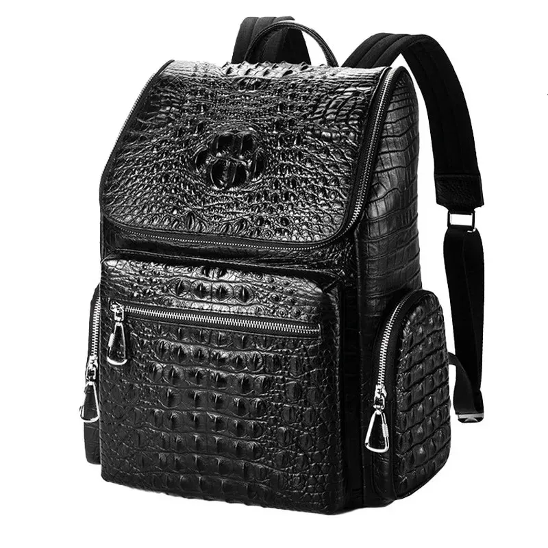 Classic Mens Top Layer Leather Computer Backpack Large Capacity Business Travel Bag 251030_voghion.com