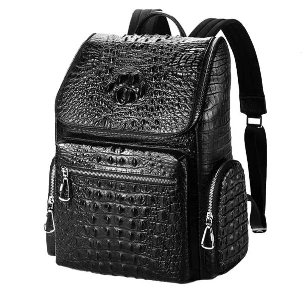 Classic Mens Top Layer Leather Computer Backpack Large Capacity Business Travel Bag 251030_voghion.com
