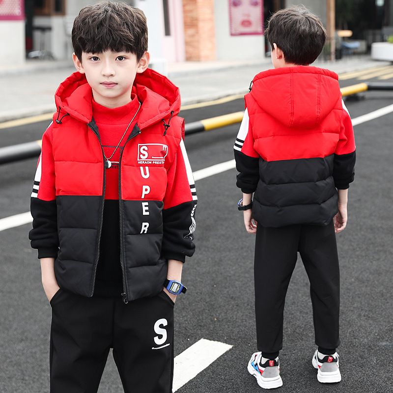 Kinder Herbst Und Winter Jungen Set Cuhk Kinder Jungen Winter Fleece Verdickt Hoodie Dreiteilige Set Mode_voghion.com