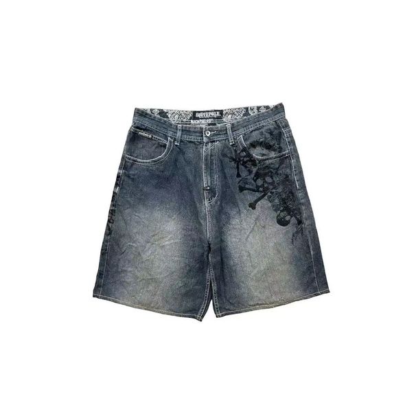Herrenbekleidung Retro Street Denim Shorts Personalisierter Graffiti-Druck Lässige, lockere, verwaschene Fünf-Punkte-Hose_voghion.com