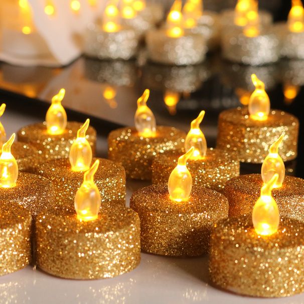 Flameless Decorative Candles - Battery Operated Flickering Candles With Glitter Shell (Gold/Silver/Rose Gold/Red/Green/Black/Purple)_voghion.com