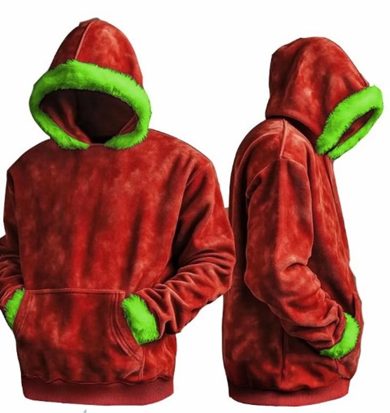 Moletom com capuz com tema natalino – Pulôver festivo vermelho e verde | Roupa urbana aconchegante de inverno (M-XXXG) | Design de impressão digital_voghion.com