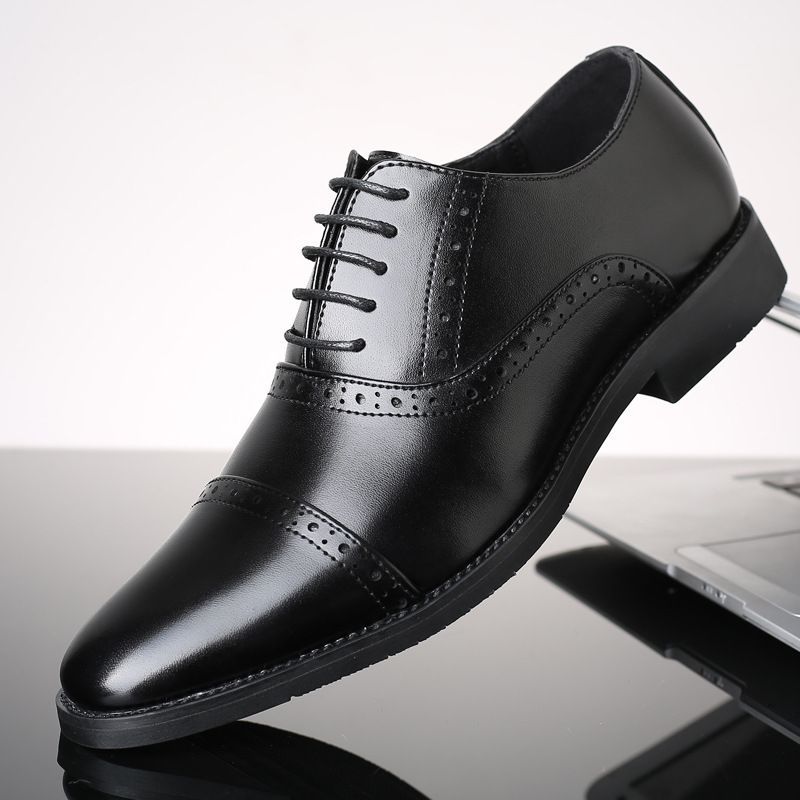 Chaussures de soirée décontractées en cuir imperméables à bout carré pour hommes_voghion.com
