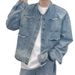 Distressed Raw Edge Denim Jacket For Men – Vintage Washed Loose Fit High Street Style, Retro Gradient Casual Coat_voghion.com