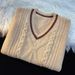 Gilet senza maniche a righe color-block da uomo – Capo invernale in maglia spessa, pullover casual con scollo a V (beige, M-2xl)_voghion.com